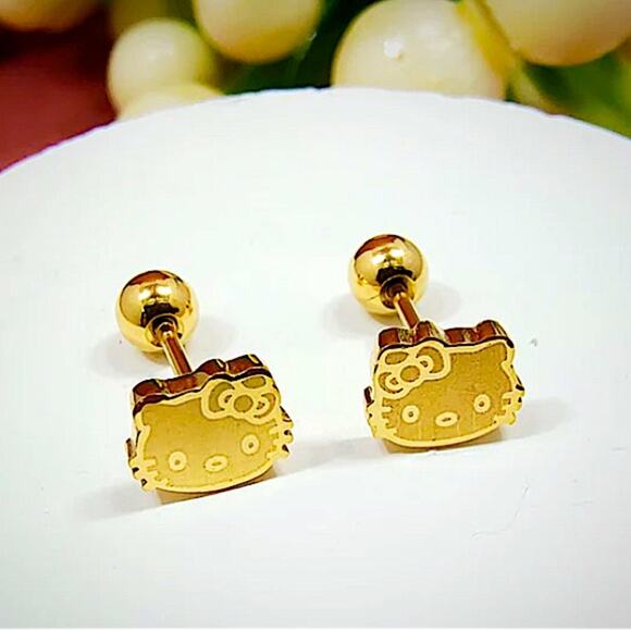 GOLD HELLO KITTY STUD EARRINGS - Picture 2 of 7